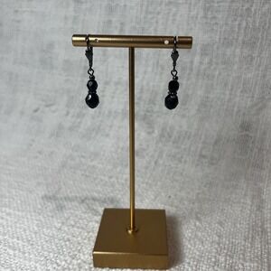 Black Crystal Beaded Drop Earrings Clasp Back Y2K Preppy‎ Glam Elegant